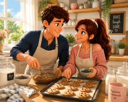Couple baking together